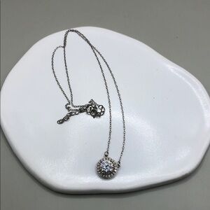Sterling silver 925 dainty chain necklace solitaire halo CZ pendant Italy.